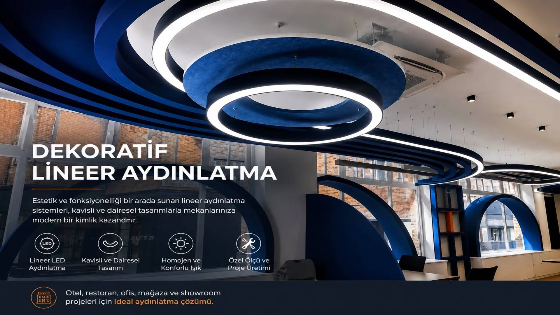 Dekoratif lineer aydınlatma — kavisli ve dairesel LED tasarımlar